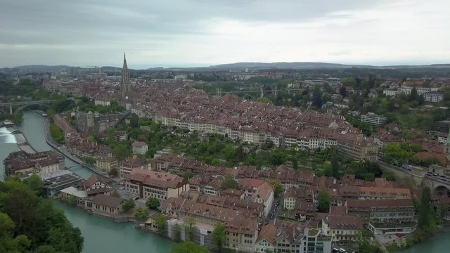Aerial view of the city of Bern, capital of Switzerland, during a cloudy day in summer. DJI Mavic Pro