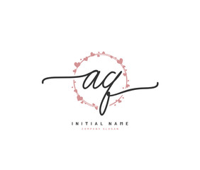 A Q AQ Beauty vector initial logo, handwriting logo of initial signature, wedding, fashion, jewerly, boutique, floral and botanical with creative template for any company or business.