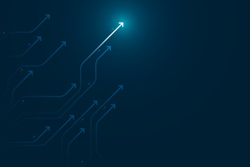 Light up arrow circuit on blue background illustration, digital growth concept.