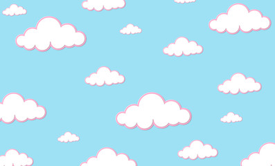 Abstract kawaii Clouds cartoon on blue sky, background. Concept for children and kindergartens or presentation
