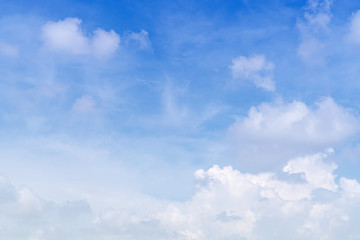 White cloud and blue sky background with copy space