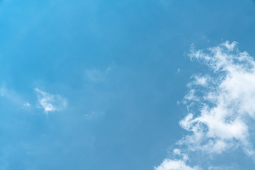 White cloud and blue sky background with copy space