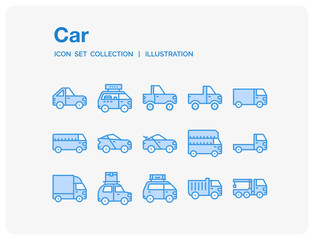 Car Icons Set. UI Pixel Perfect Well-crafted Vector Thin Line Icons. The illustrations are a vector.