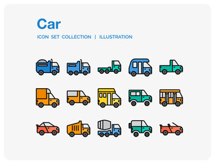 Car Icons Set. UI Pixel Perfect Well-crafted Vector Thin Line Icons. The illustrations are a vector.
