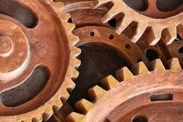 Close up pattern of sculpture using old rusted gears