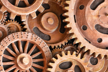 Close up pattern of sculpture using old rusted gears