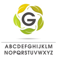 Green leaves in swirl star logo with initial letter