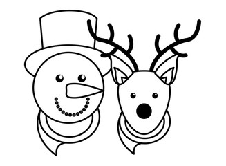 Fototapeta premium happy merry christmas reindeer and snowman