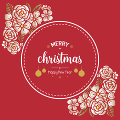Pattern of greeting card merry christmas and happy new year, with border of flower frame style. Vector