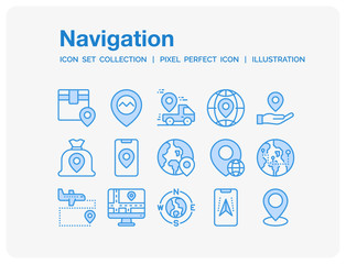 Navigation Icons Set. UI Pixel Perfect Well-crafted Vector Thin Line Icons. The illustrations are a vector.