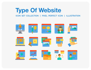 Type Of Website Icons Set. UI Pixel Perfect Well-crafted Vector Thin Line Icons. The illustrations are a vector.