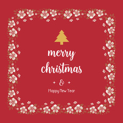 Ornament of poster merry christmas and happy new year, with abstract wreath frame. Vector