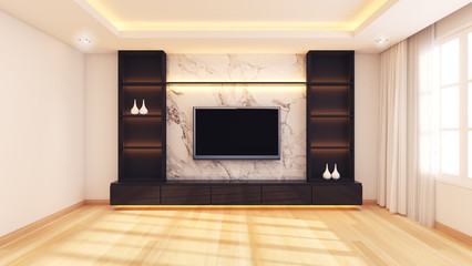 Render 3d , Modern living room with cabinet plant , minimal style concept,