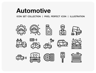 Automotive Icons Set. UI Pixel Perfect Well-crafted Vector Thin Line Icons. The illustrations are a vector.
