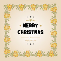 Decorative of card merry christmas and happy new year, beautiful leaf flower frame. Vector