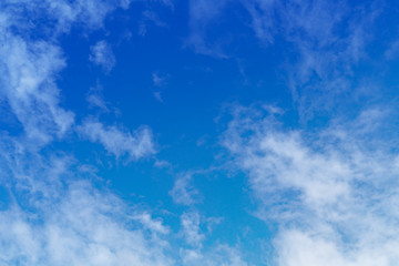 White cloud and blue sky background with copy space