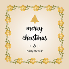 Beautiful text merry christmas and happy new year, with modern leaf floral frame. Vector