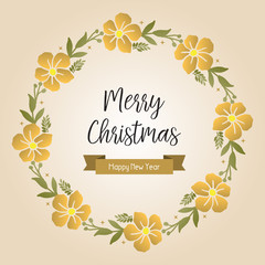 Beautiful text merry christmas and happy new year, with modern leaf floral frame. Vector