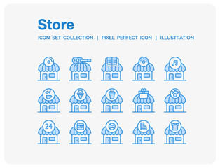 Store Icons Set. UI Pixel Perfect Well-crafted Vector Thin Line Icons. The illustrations are a vector.