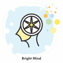 Bright mind icon concept in the drawing of human brain isolated on light blue background, vector and illustration.