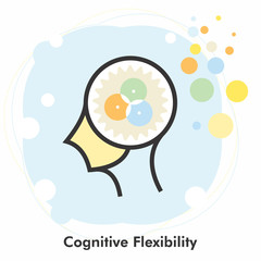 Cognitive flexibility icon concept in the drawing of human brain isolated on light blue background, vector and illustration.