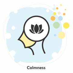 Calmness icon concept with red lotus flower inside in the drawing of human brain isolated on light blue creative background, vector and illustration.