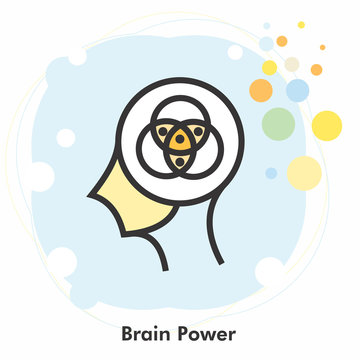 Brain power icon concept in the drawing of human brain isolated on light blue background, vector and illustration.