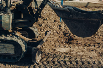 Excavator mechanical part for digging. Machines and mechanisms for construction.