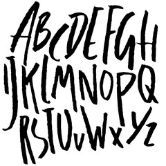 Hand drawn dry brush font. Modern brush lettering. Grunge style alphabet. Vector illustration.