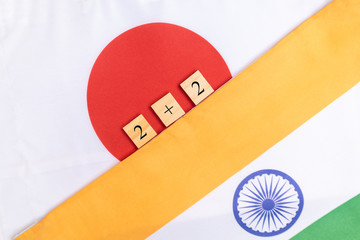 Concept of Bilateral relationship between two countries showing with two flags: India and Japan 2...
