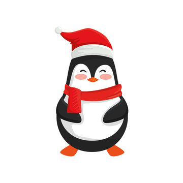 merry christmas cute penguin character vector illustration design