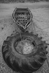 sunset at sea during a storm on the shore of a fishing boat