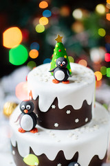 Christmas cake with penguins