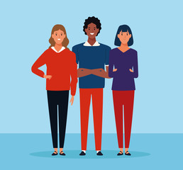 Obraz premium cartoon women and man standing and wearing casual clothes, colorful design