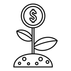 Crowdfunding money flower icon. Outline crowdfunding money flower vector icon for web design isolated on white background