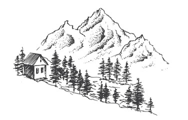 Fototapeta na wymiar Mountain landscape, hand drawn illustration
