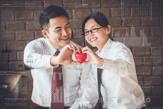 Happy beautiful business couple in restaurant