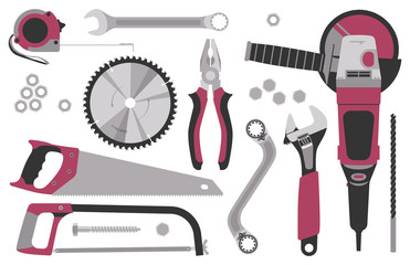 Set of tools for construction and repair in flat style. Vector illustration.