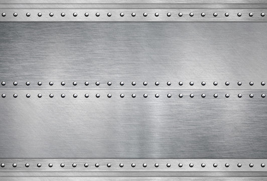 Shiny metallic steel plate with rivets