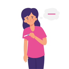 81/5000 Young women with sad facial expressions hold negative pregnancy test results