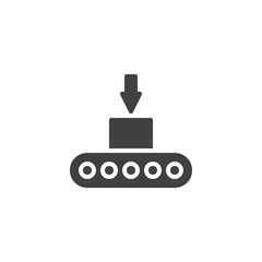 Box loading on conveyor belt vector icon. filled flat sign for mobile concept and web design. Automatic Packing conveyor glyph icon. Symbol, logo illustration. Vector graphics