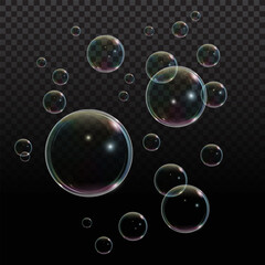 Soap bubble with rainbow reflection on transparent background. Transparent foam bubble, great design for any purposes. - obrazy, fototapety, plakaty