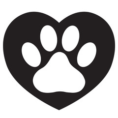 heart with animals footprint icon on white background. flat style. pet paw in heart symbol. love paw sign. dog paw and heart logo. - obrazy, fototapety, plakaty