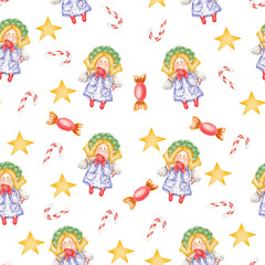 Naklejka premium Pattern of Christmas angels and candies