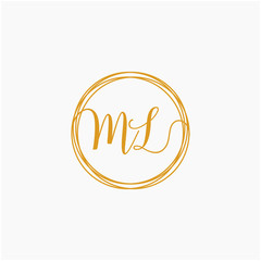 Letter ML logo template. Creative fashion logo design, couple letter , beauty icon. Initial handwriting or handwritten logo for identity. Logo with hand drawn style. wedding concept -vector