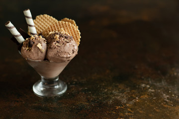 chocolate ice cream with waffle