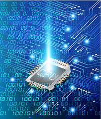 Blue cpu cyber circuit future technology concept background