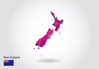 Vector polygonal New Zealand map. Low poly design. map made of triangles on white background. geometric rumpled triangular low poly style gradient graphic, line dots, UI design.