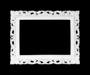 White carved stone frame idolated on black with clipping  path
