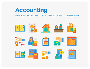 Obraz na płótnie Canvas Accounting Icons Set. UI Pixel Perfect Well-crafted Vector Thin Line Icons. The illustrations are a vector.